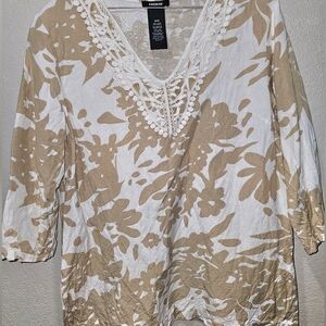 Premise Linen Tan And White Blouse Tunic  Medium